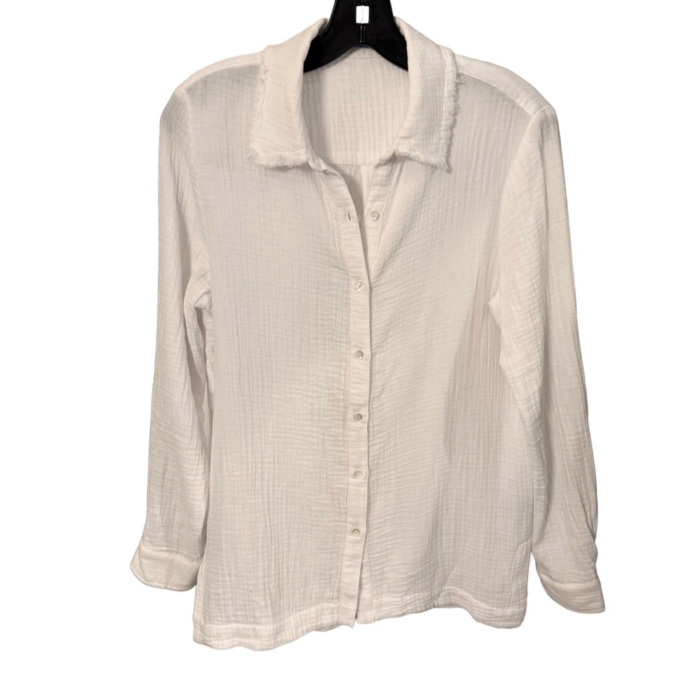 J Mclaughlin Women’s White Cotton Gauze Button Down Shirt Sz S